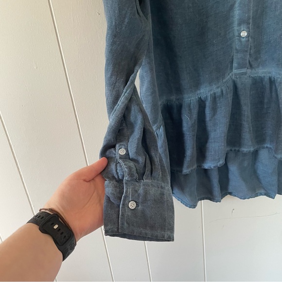 Women's Blue Button-Up Ruffle Top - Picture 5 of 10